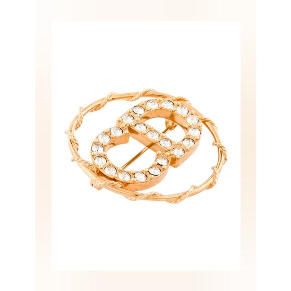 Christian Dior Gold-tone Crystal CD Logo Round Brooch - Picture 2 of 10